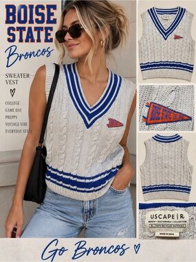 USCAPE Boise State Broncos Cable Knit Sweater Vest XL